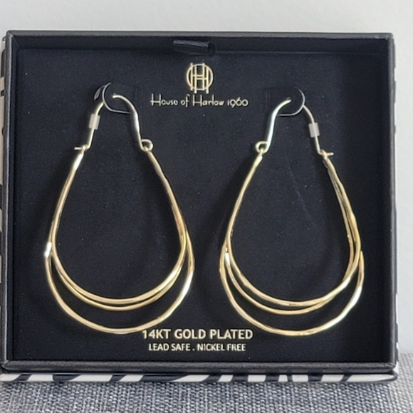 House of Harlow 1960 18K Gold Plated Triple Hoop Earrings - Picture 3 of 6